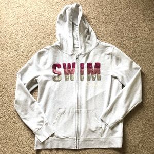 EUC! Justice sz 20 Zip Grey Hoodie w/sequin “Swim”